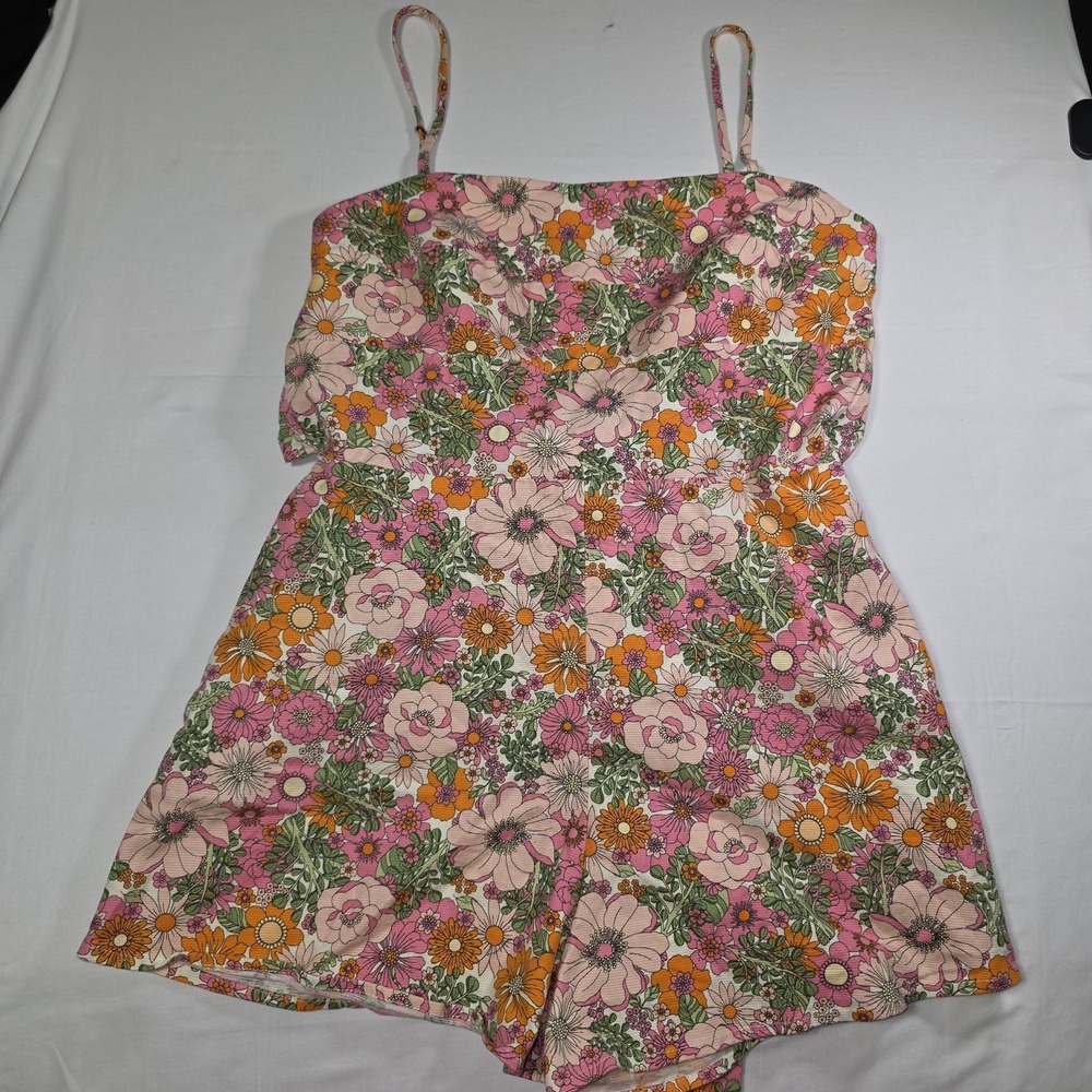 Trixxi Women's L Floral Romper Sweetheart Neck Bow Strappy with pockets